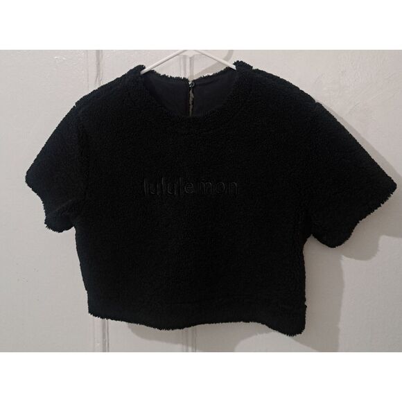 Lululemon Women Size 4 Black Teddy Fleece Embroidered Cropped sweater - Picture 3 of 8